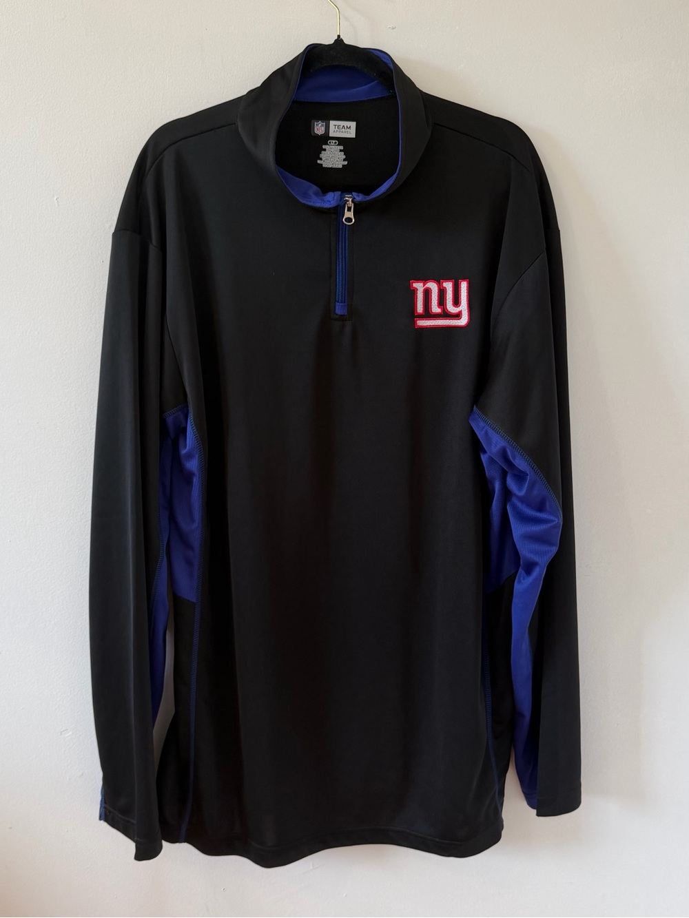 NFL Team Apparel NY Giants 1/4 Zip Pullover Jacket Black Blue Men's Size LT
